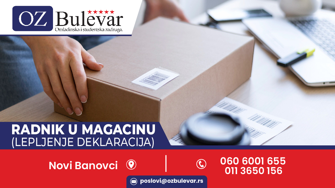 Radnik u magacinu (lepljenje deklaracija)