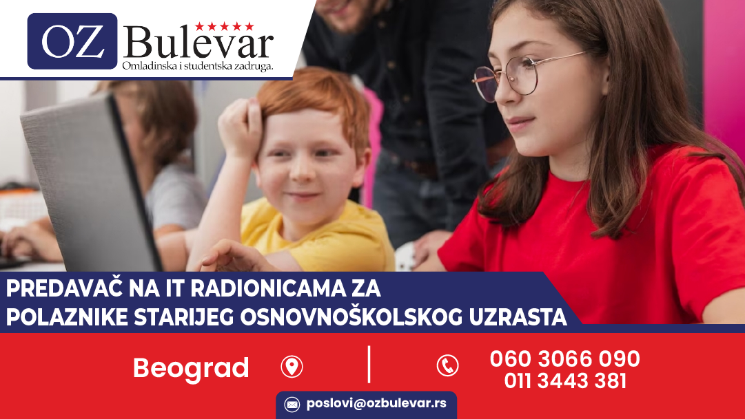 Predavač na IT radionicama za polaznike starijeg osnovnoškolskog uzrasta