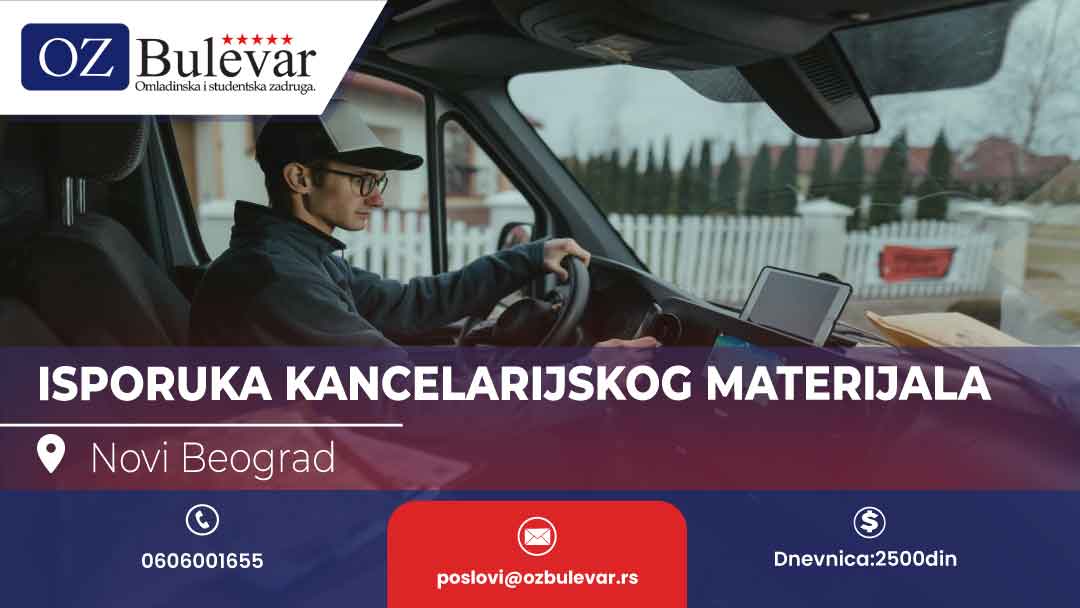 Student sa vozačkom dozvolom za isporuku kancelarijskog materijala