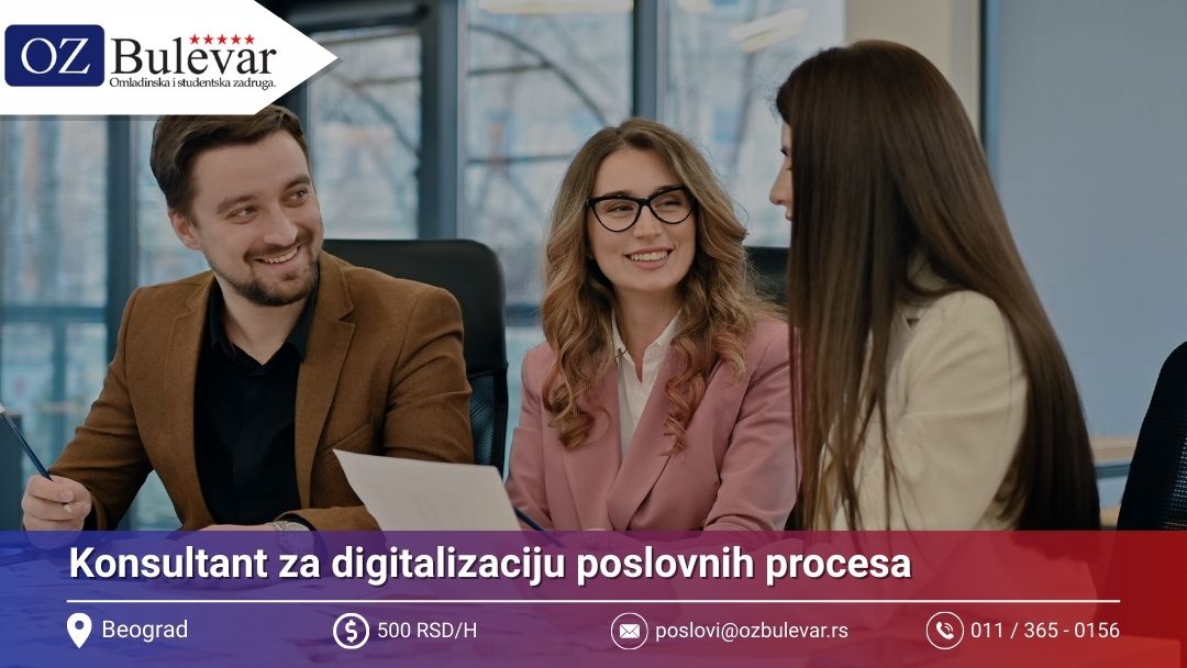 Konsultant za digitalizaciju poslovnih procesa (Praktikant) | Posao preko Omladinske zadruge Bulevar