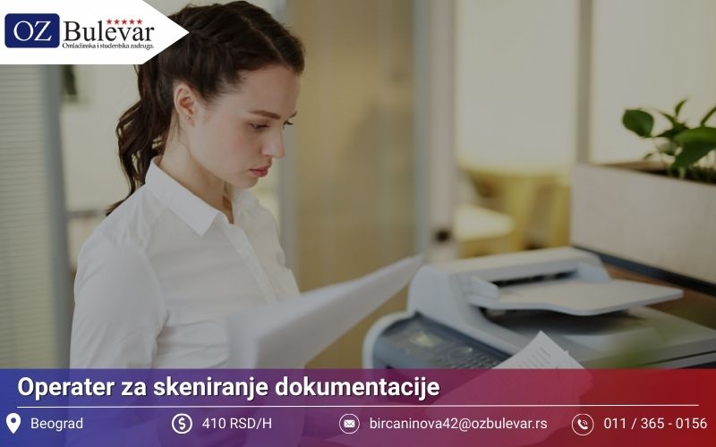 Operater za skeniranje dokumentacije | Posao preko Omladinske zadruge Bulevar
