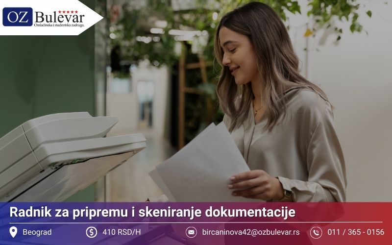 Radnik za pripremu i skeniranje dokumentacije | Posao preko Omladinske zadruge Bulevar