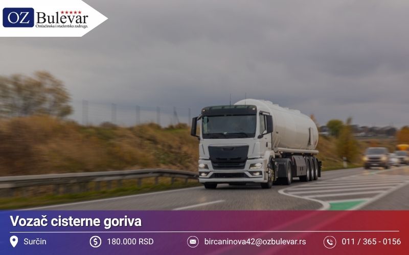Vozač cisterne goriva | Posao preko Omladinske zadruge Bulevar