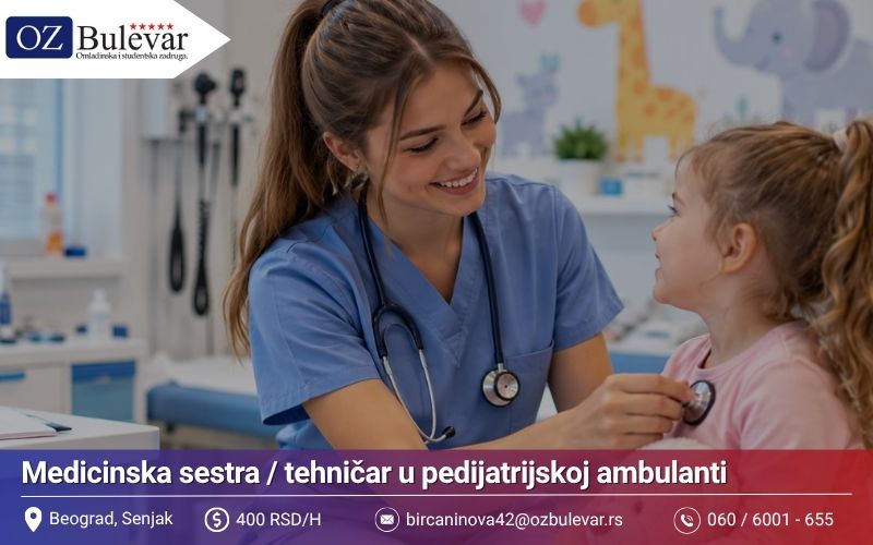 Medicinska sestra / tehničar u pedijatrijskoj ambulanti | Posao preko Omladinske zadruge Bulevar